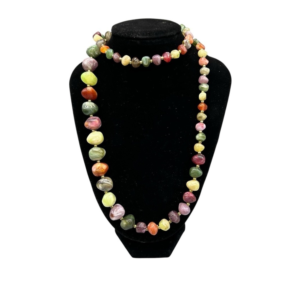 Vintage Chunky Multicolor Natural Stone Statement Necklace - Picture 7 of 10